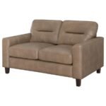 SCOTLAND FAUX LEATHER UPHOLSTERED TRACK ARM LOVESEAT BROWN - Image 4