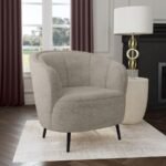 ELLORIE UPHOLSTERED CHANNEL BACK CURVED CHAIR BEIGE - Image 2