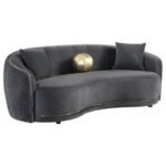 BROOKSIDE VELVET UPHOLSTERED CURVED SOFA DARK GREY