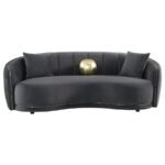 BROOKSIDE VELVET UPHOLSTERED CURVED SOFA DARK GREY - Image 3