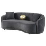 BROOKSIDE VELVET UPHOLSTERED CURVED SOFA DARK GREY - Image 4