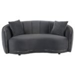 BROOKSIDE VELVET UPHOLSTERED CURVED LOVESEAT DARK GREY - Image 3