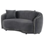 BROOKSIDE VELVET UPHOLSTERED CURVED LOVESEAT DARK GREY - Image 4