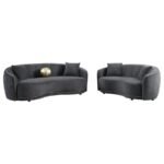 BROOKSIDE VELVET UPHOLSTERED CURVED LOVESEAT DARK GREY - Image 11