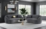 BROOKSIDE VELVET UPHOLSTERED CURVED LOVESEAT DARK GREY - Image 12