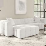 EVERLY BOUCLE UPHOLSTERED RECTANGULAR OTTOMAN OFF WHITE - Image 2