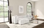 EVERLY BOUCLE UPHOLSTERED RECTANGULAR OTTOMAN OFF WHITE - Image 8