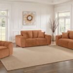 BURNETT 3-PIECE CHENILLE UPHOLSTERED SOFA SET BURNT ORANGE