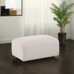 BURNETT CHENILLE UPHOLSTERED OTTOMAN IVORY - Image 2