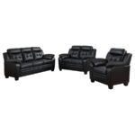 FINLEY 3-PIECE UPHOLSTERED PADDED ARM TUFTED SOFA SET BLACK - Image 2