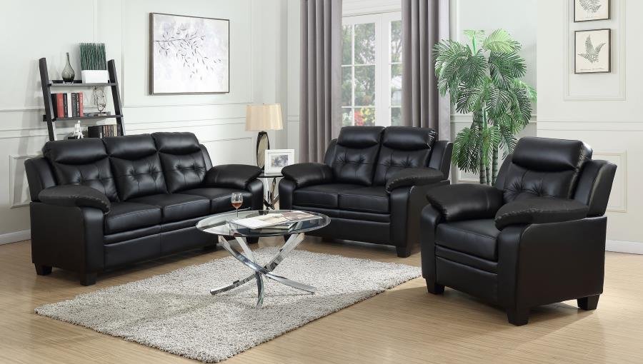 506551-S3_01x900.jpg FINLEY 3-PIECE UPHOLSTERED PADDED ARM TUFTED SOFA SET BLACK - Image 1