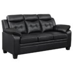 FINLEY 3-PIECE UPHOLSTERED PADDED ARM TUFTED SOFA SET BLACK - Image 3