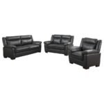 ARABELLA 3-PIECE UPHOLSTERED PADDED ARM SOFA SET GREY - Image 2