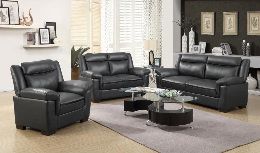 506591-S3_01x900.jpg ARABELLA 3-PIECE UPHOLSTERED PADDED ARM SOFA SET GREY - Image 1