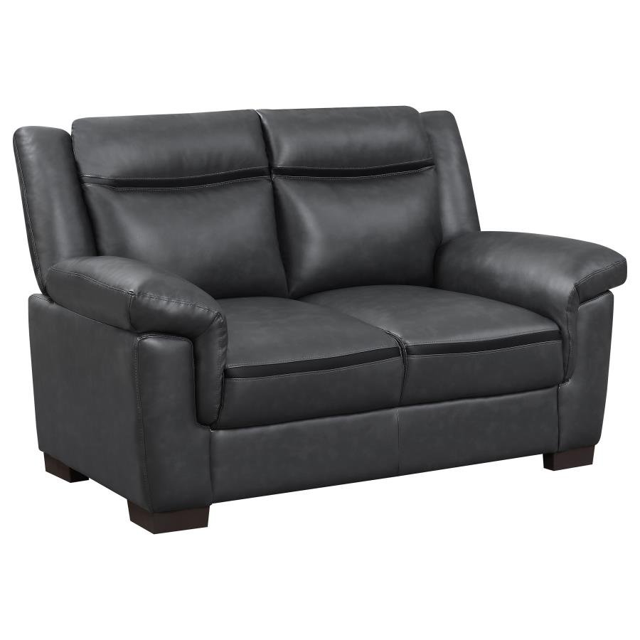506592_02x900.jpg ARABELLA UPHOLSTERED PADDED ARM LOVESEAT GREY - Image 1