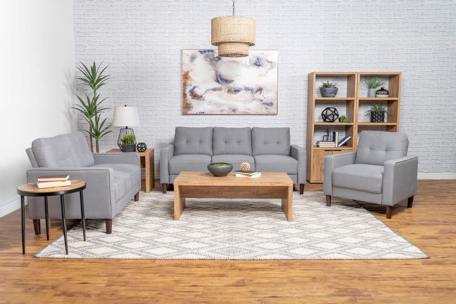 506781-S3_01x900.jpg BOWEN 3-PIECE UPHOLSTERED TRACK ARM TUFTED SOFA SET GREY - Image 1