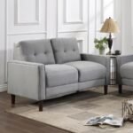 BOWEN UPHOLSTERED TRACK ARM TUFTED LOVESEAT GREY - Image 2