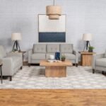 BOWEN 3-PIECE UPHOLSTERED TRACK ARM TUFTED SOFA SET BEIGE