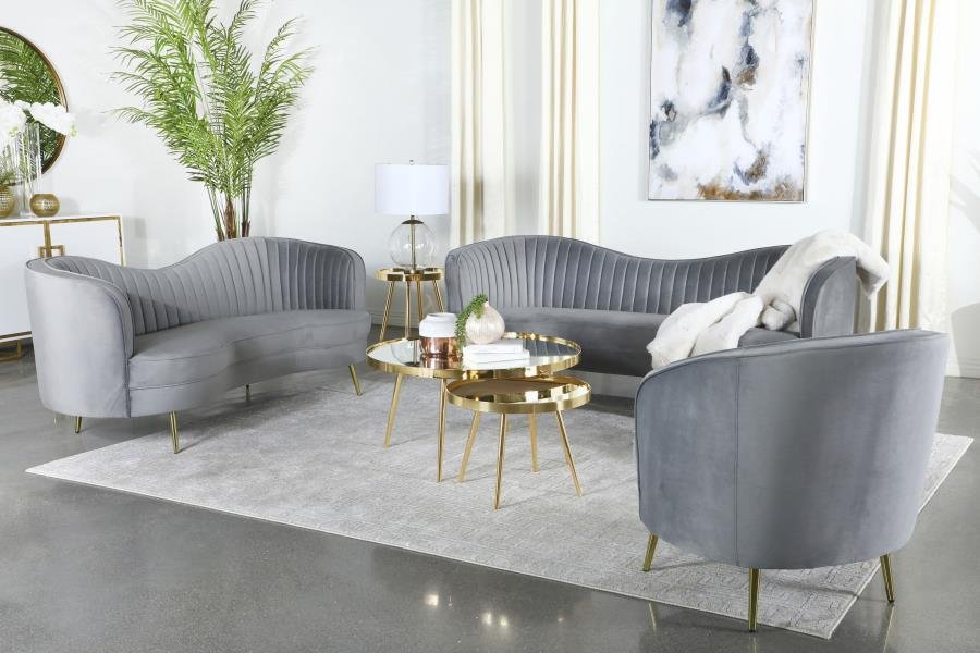 506864-S3_01x900.jpg SOPHIA 3-PIECE UPHOLSTERED CHANNEL TUFTED SOFA SET GREY - Image 1