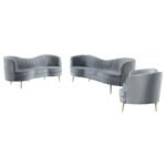 SOPHIA 3-PIECE UPHOLSTERED CHANNEL TUFTED SOFA SET GREY - Image 2