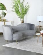 SOPHIA UPHOLSTERED CHANNEL TUFTED SOFA GREY - Image 2