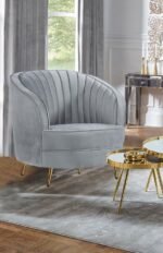 SOPHIA UPHOLSTERED CHANNEL TUFTED BARREL ACCENT CHAIR GREY - Image 2