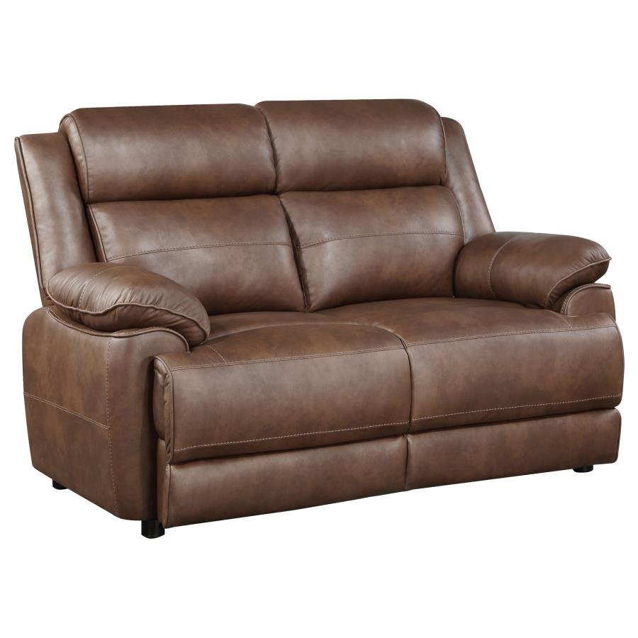 508282_02x900.jpg ELLINGTON UPHOLSTERED PADDED ARM LOVESEAT DARK BROWN - Image 1