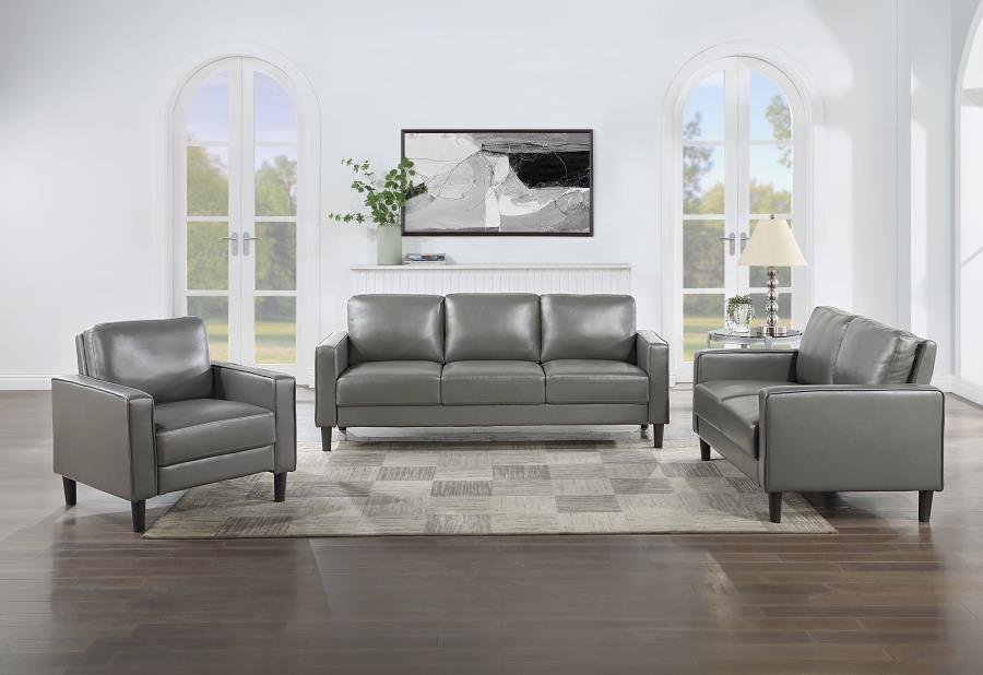 508365-S3_01x900.jpg RUTH 3-PIECE UPHOLSTERED TRACK ARM SOFA SET GREY - Image 1
