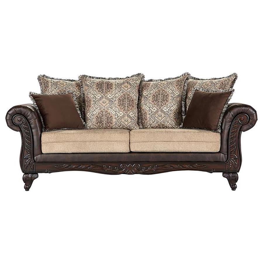 508571_01x900.jpg ELMBROOK UPHOLSTERED ROLLED ARM SOFA BROWN - Image 1