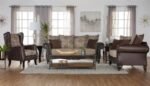 ELMBROOK UPHOLSTERED ROLLED ARM SOFA BROWN - Image 3
