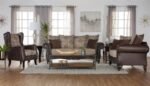 ELMBROOK UPHOLSTERED ROLLED ARM LOVESEAT BROWN - Image 4