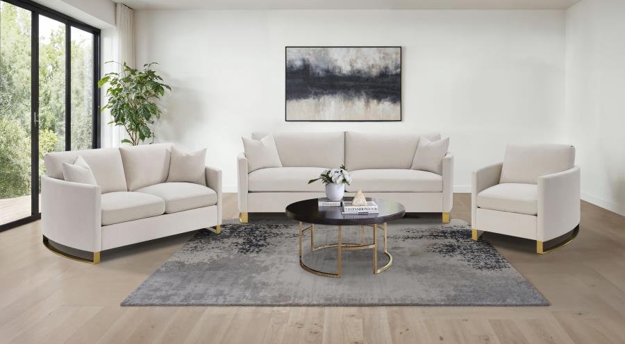 508821-S3_01x900.jpg CORLISS 3-PIECE UPHOLSTERED ARCHED ARM SOFA SET BEIGE - Image 1
