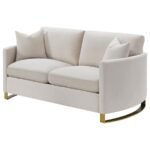 CORLISS UPHOLSTERED CURVED TRACK ARM LOVESEAT BEIGE - Image 4