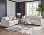 CORLISS UPHOLSTERED CURVED TRACK ARM CHAIR BEIGE - Image 11