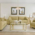 CORLISS 3-PIECE VELVET UPHOLSTERED SOFA SET CAMEL