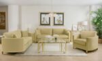 CORLISS 3-PIECE VELVET UPHOLSTERED SOFA SET CAMEL