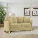 CORLISS UPHOLSTERED CURVED TRACK ARM LOVESEAT CAMEL - Image 2