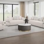JEANETTE 3-PIECE FABRIC UPHOLSTERED ROUND ARM SOFA SET BEIGE