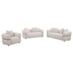 JEANETTE 3-PIECE FABRIC UPHOLSTERED ROUND ARM SOFA SET BEIGE - Image 2