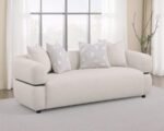 JEANETTE 84-INCH FABRIC UPHOLSTERED ROUND ARM SOFA BEIGE - Image 2