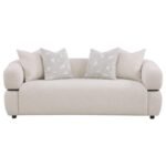 JEANETTE 84-INCH FABRIC UPHOLSTERED ROUND ARM SOFA BEIGE - Image 3