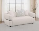 JEANETTE 73-INCH FABRIC UPHOLSTERED ROUND ARM LOVESEAT BEIGE - Image 2