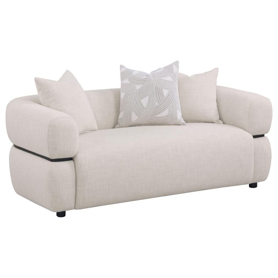 508962_02x900.jpg JEANETTE 73-INCH FABRIC UPHOLSTERED ROUND ARM LOVESEAT BEIGE - Image 1