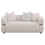 JEANETTE 73-INCH FABRIC UPHOLSTERED ROUND ARM LOVESEAT BEIGE - Image 3