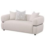 JEANETTE 73-INCH FABRIC UPHOLSTERED ROUND ARM LOVESEAT BEIGE - Image 4