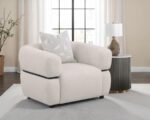 JEANETTE FABRIC UPHOLSTERED ROUND ARM ACCENT CHAIR BEIGE - Image 2