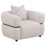 JEANETTE FABRIC UPHOLSTERED ROUND ARM ACCENT CHAIR BEIGE