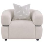 JEANETTE FABRIC UPHOLSTERED ROUND ARM ACCENT CHAIR BEIGE - Image 3