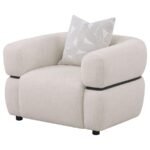 JEANETTE FABRIC UPHOLSTERED ROUND ARM ACCENT CHAIR BEIGE - Image 4