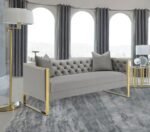 EASTBROOK VELVET UPHOLSTERED TUFTED SOFA GREY - Image 2